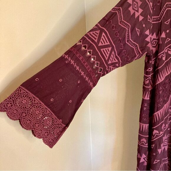 NEW Johnny Was Avery Dress Aztec Embroidered Eyelet Slip Merlot Burgundy Size XL - Picture 8 of 16